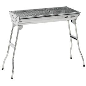 Portable Charcoal Grill, Stainless Steel Folding Outdoor BBQ Grill for Backyard Cooking, Camping, Picnic, Party, Tailgating and Travel with Pan (Color: AS PIC)